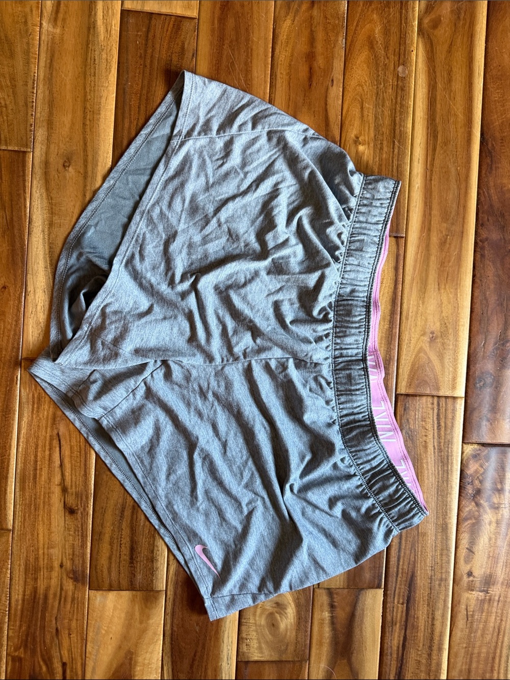 Nike Dri-Fit Gray Athletic Shorts with Pink Waistband